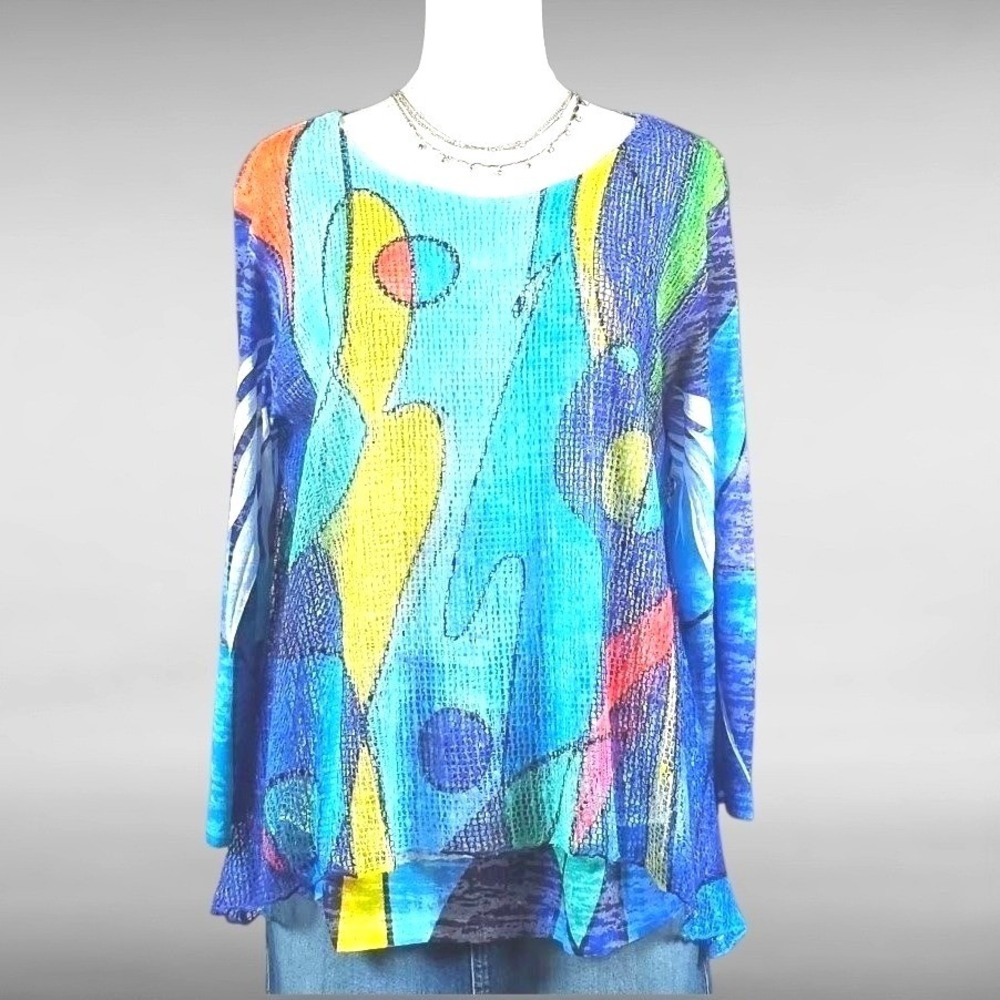 Art to‎ Wear Funky Mesh Tunic Top  Colorful Layered Boho Eclectic Womens L